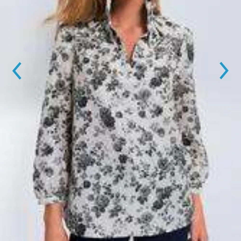 Tuckernuck Black Floral Ruffle-Neck Blouse on Cream